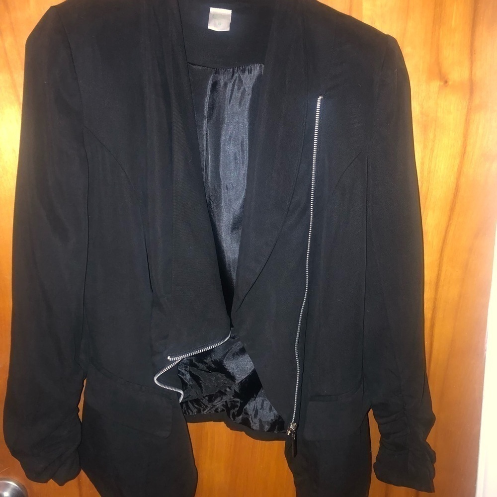 Vintage Y2k Zip up Assymetrical black blazer waterfall collar interview outfit - Picture 8 of 12